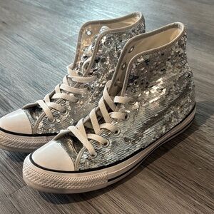Silver Sequin High-top Converse All-Star Sneakers